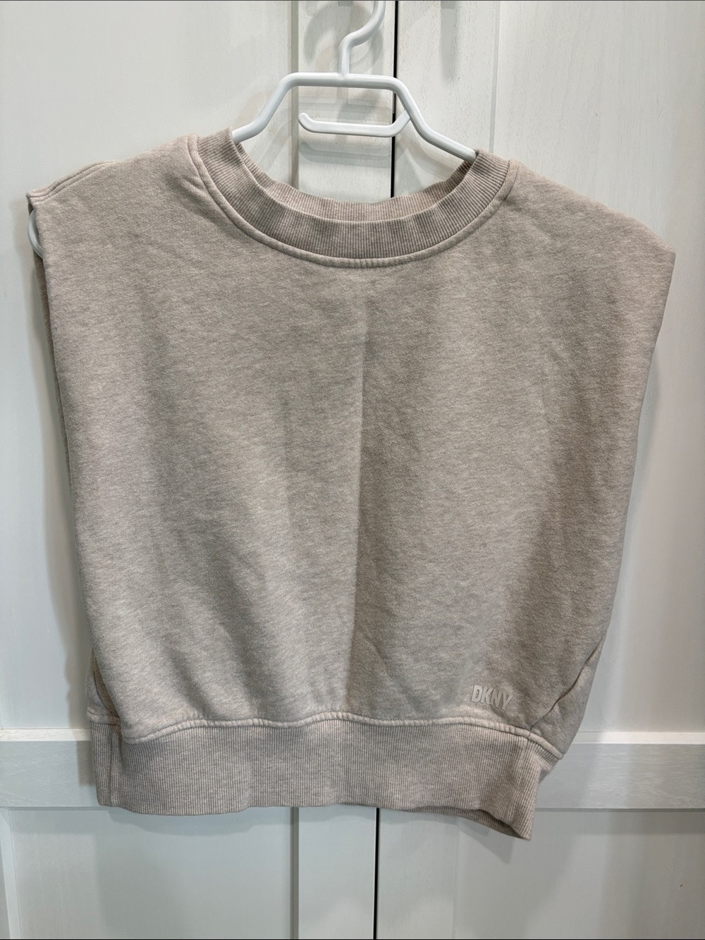DKNY Neutral Beige Crewneck Sleeveless Sweat Top